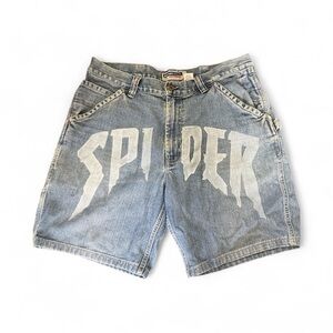 Hand Painted Spider-Man Themed Men's Jean Shorts - Light Blue